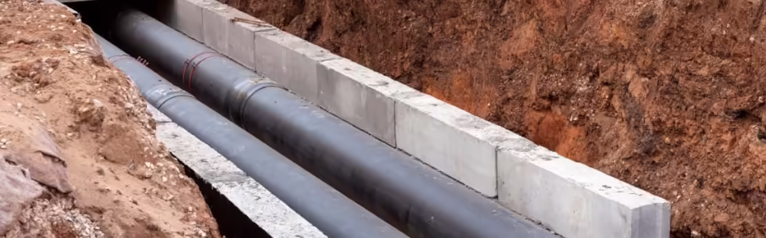Tubazioni pre-isolate per rete di teleriscaldamento industriale installate in scavo per trasporto energia termica