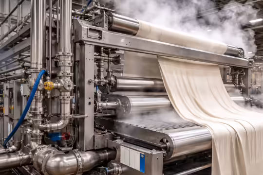 Impianto tessile con utilizzo di vapore per la produzione e lavorazione dei tessuti in stabilimento industriale